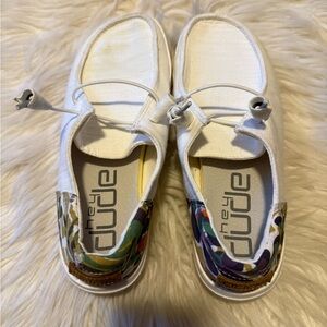 Hey Dude White and Multicolor Slip-On Shoes